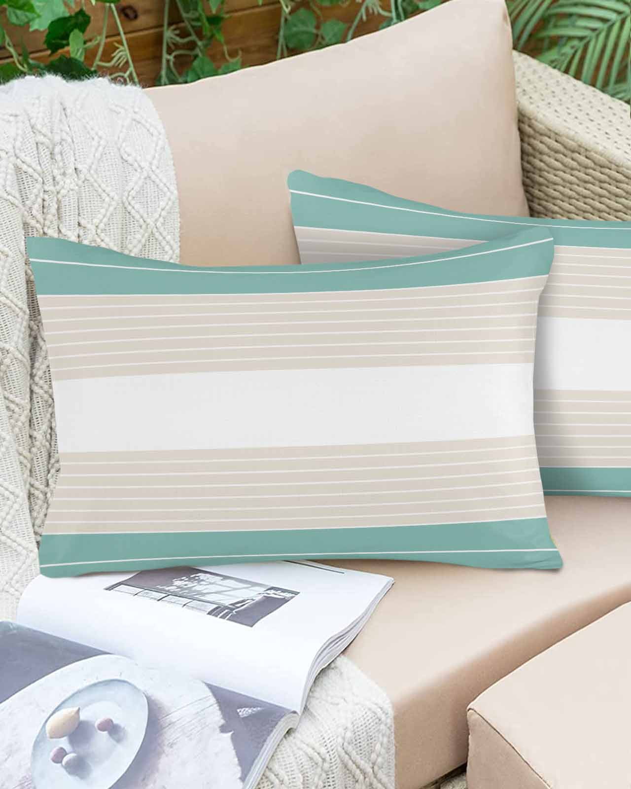 Turquoise Beige Stripe Throw Pillow Cover 20 x 30 Inch Decorative Pillow Cover Modern Art Horizontal Striped Lumbar Pillowcase Seasonal Rectangle Cushion Case for Couch Sofa Bed Living Room