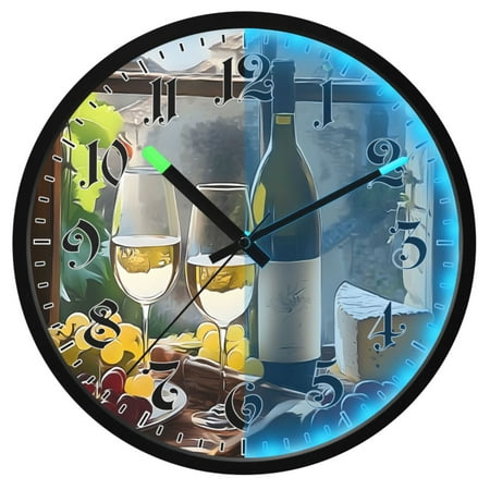 Ryvnso Vintage Wine Grapes 12 Inch Night Light Wall Clock Luminous Silent Battery Operate Clocks