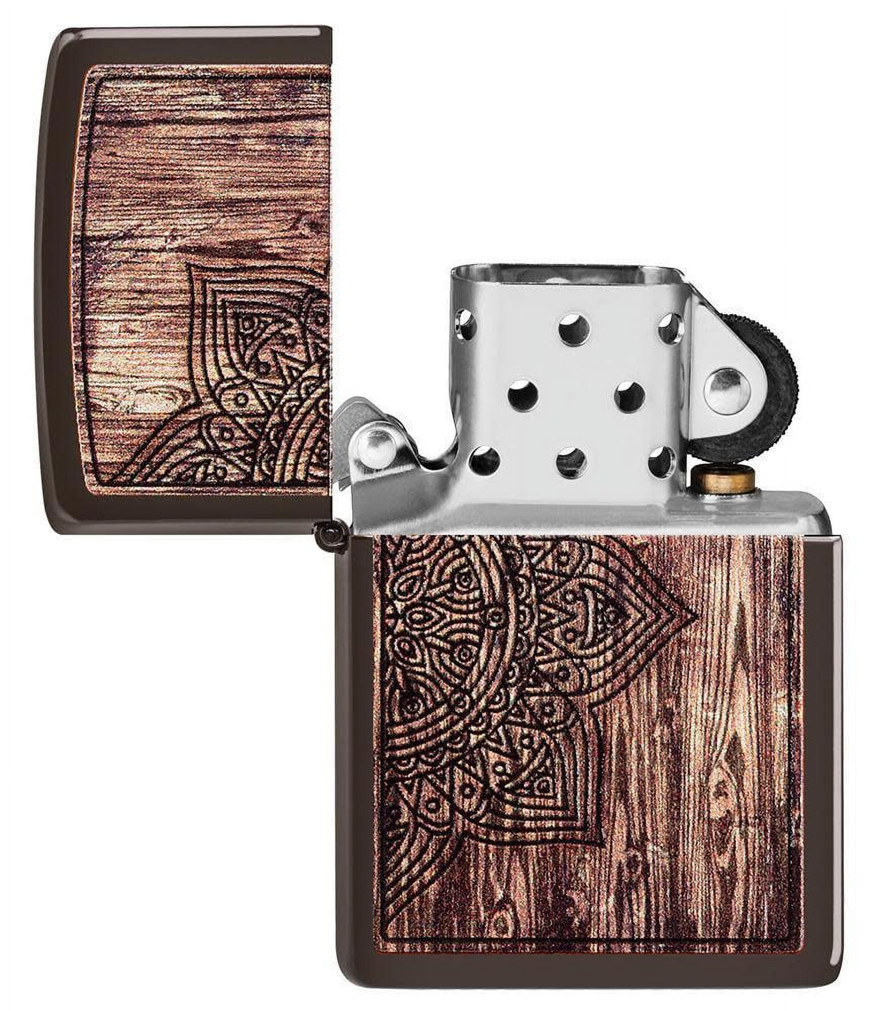 Zippo Wood Mandala Design Brown Matte Pocket Lighter