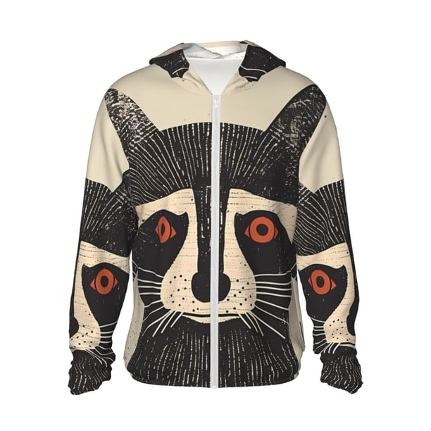 Fotbe Retro Raccoon Graphic Print Chaqueta con Protección Solar UPF 50+ para Hombre y Mujer, Camisa con Capucha y Bolsillos-Medium