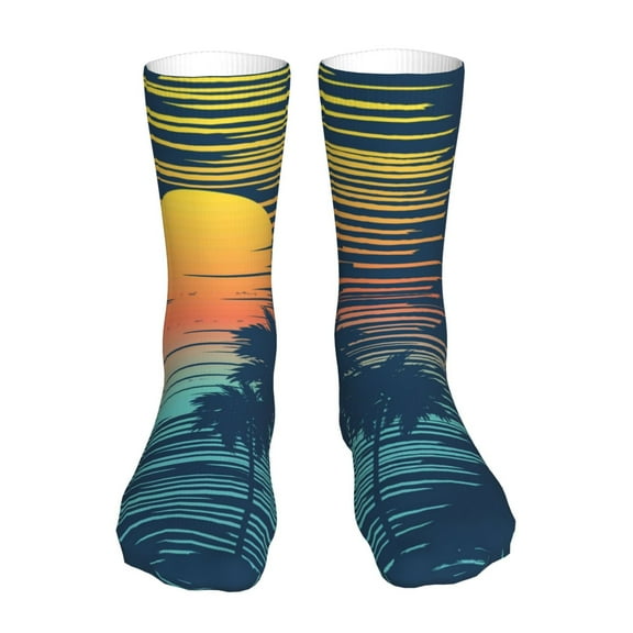 Fuzoiu Palm Trees Print Crew Socks,Casual Athletic Gym LightWeight Thin Socks,Casual Crew Socks for Men Woman,Calf Length Crew Socks