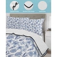 thumbnail image 4 of Blue Coastal Queen Size Down Alternative Comforter, Lightweight Comforter Quilt Bedding Set with Pillow Shams Shell Floral Ocean Retro All Seasons Bed Comforter Duvet Insert 90"x96", 4 of 7