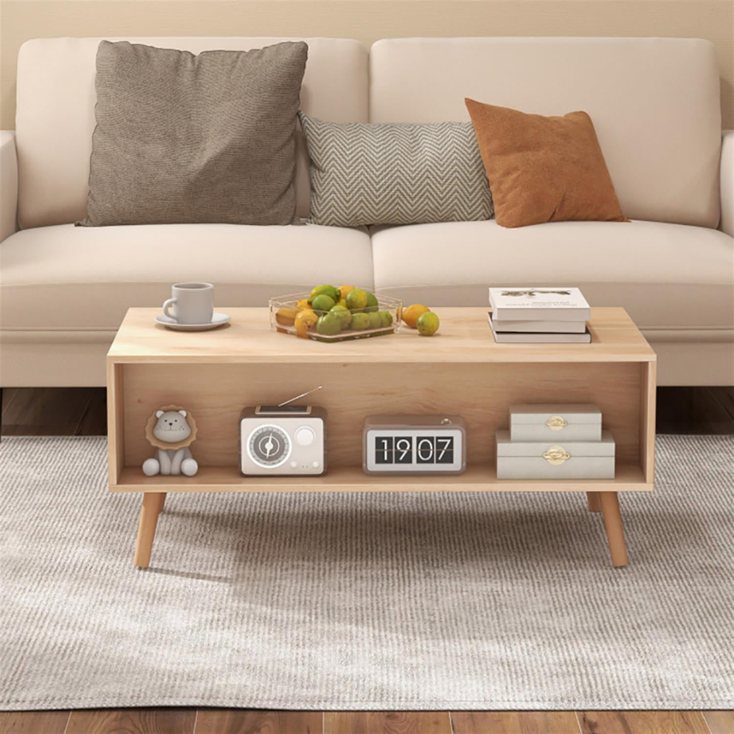 Demi Bonn Modern Rattan Coffee Table, Dining Center Tables with 2 Storage Drawers for Living Room, Bedroom, Office and Balcony, Beige