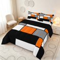 thumbnail image 3 of Manfei Abstract Grid Queen Comforter Set, Tangerine Orange Checkered Comforter Sets Queen, Black Reversible 3pcs, 1 Comforter and 2 Pillowcases, 3 of 6