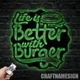 thumbnail image 4 of Craftnamesign Burger Shop Metal Wall Art with LED Lights, Life Is Better With Burger Metal Sign, 4 of 5