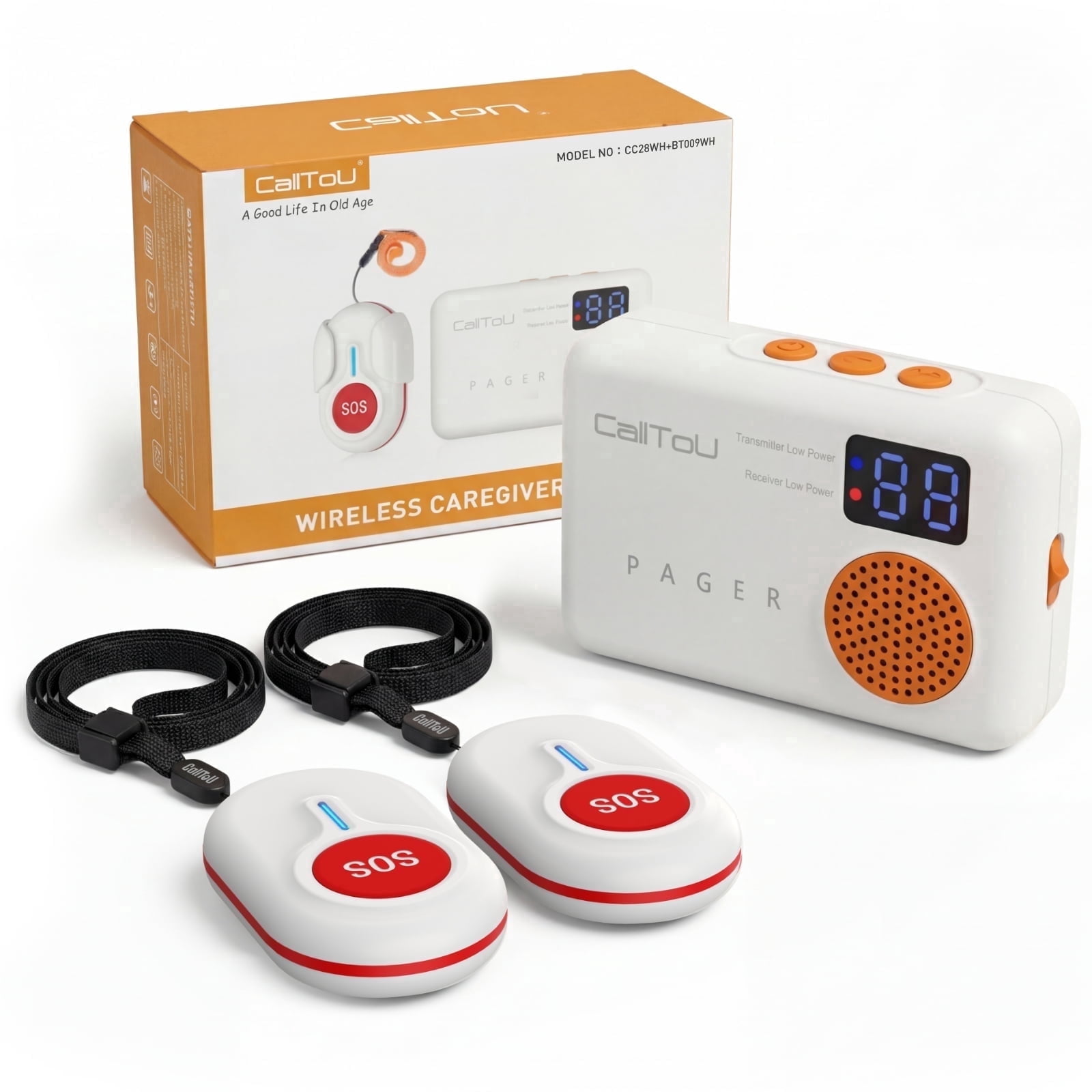 CallToU Wireless Caregiver Pager for Home, Hospital & Caregiver Use, Medical Alert System for Seniors, 1000FT Range, 1 Receiver & 2 SOS Buttons