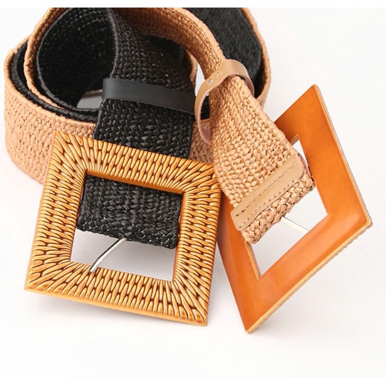 Wide Woven Belt for Dresses Rattan Waist Belt Braided Boho with Square Buckle Women Wide Woven Belt for Dresses Fashion Rattan Braided  main image 3