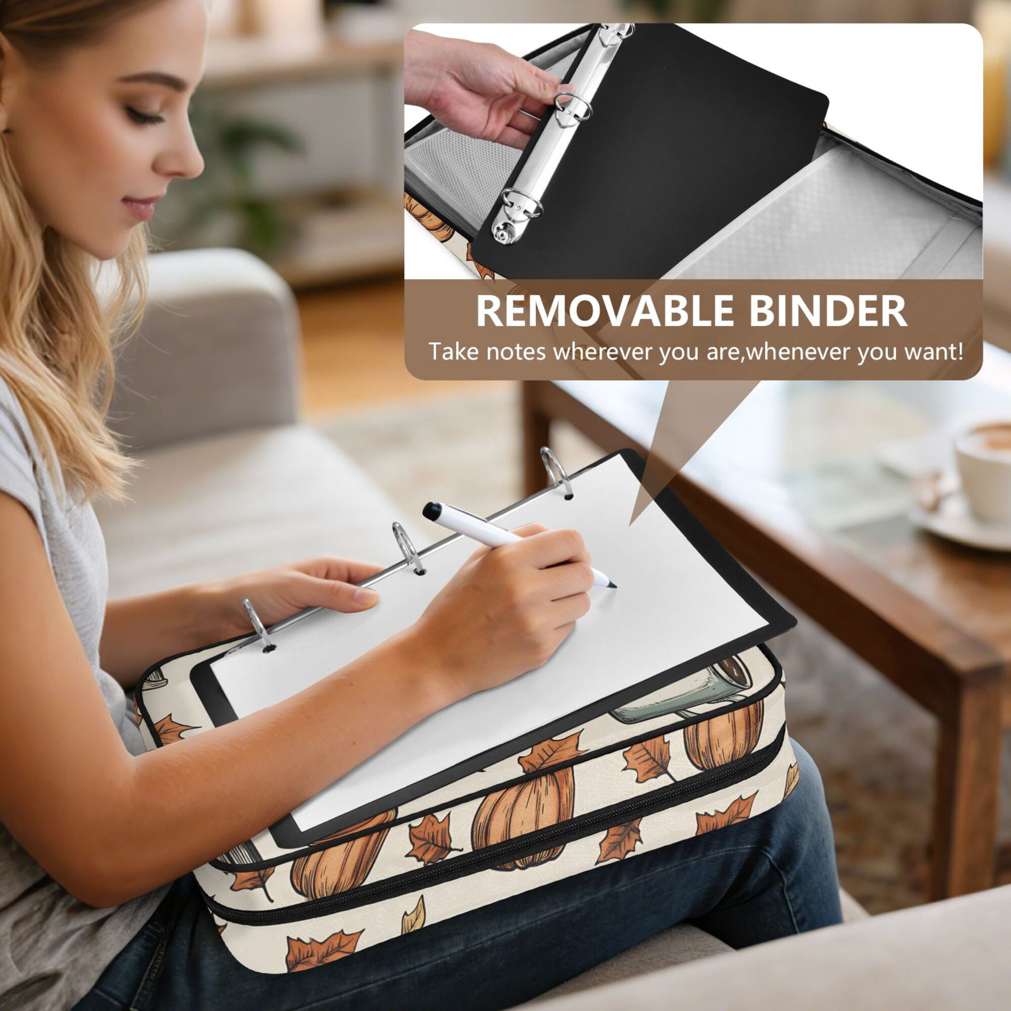 FORMRS Accordion File Folder A4 Size 7-Pocket Expanding Document Organizer Bag with 3 Ring Binder, Fall Leaves