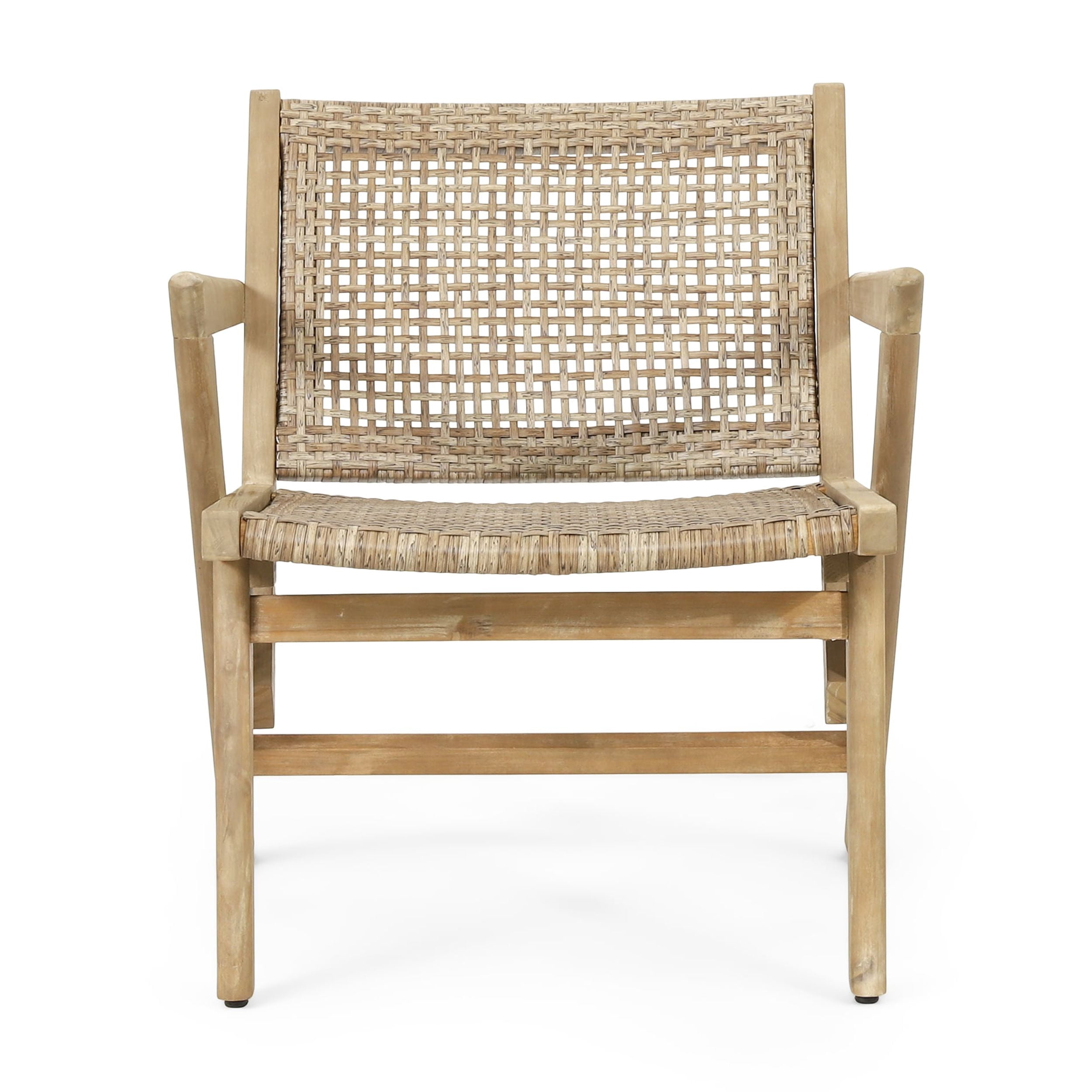 Outdoor Single Leisure Chair Set of 2, Wicker Frame Seats for Patio Garden, Light Brown