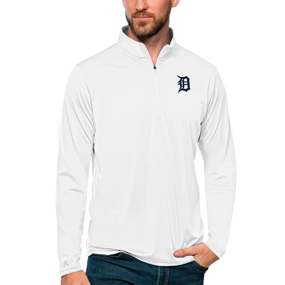 Men's Antigua White Detroit Tigers Tribute Quarter-Zip Pullover Top