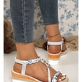 thumbnail image 5 of Domuza Sandals for Women 2026 Summer Boho Low Wedge Heels Comfortable Sandal Espadrille Beach Open Toe Elastic Ankle Strap Walking Shoes Vintage Non Slip Casual Woven Sandals Blue 5.5（EU-36）, 5 of 6
