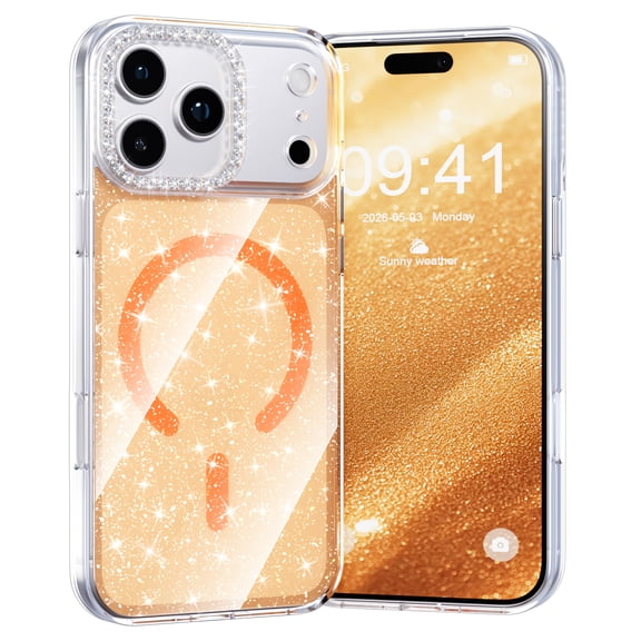Magnetic iPhone 17 Pro Max Case, Cute Glitter Clear TPU Case for Women & Girls, Soft Shockproof with Military-Grade Drop Protection