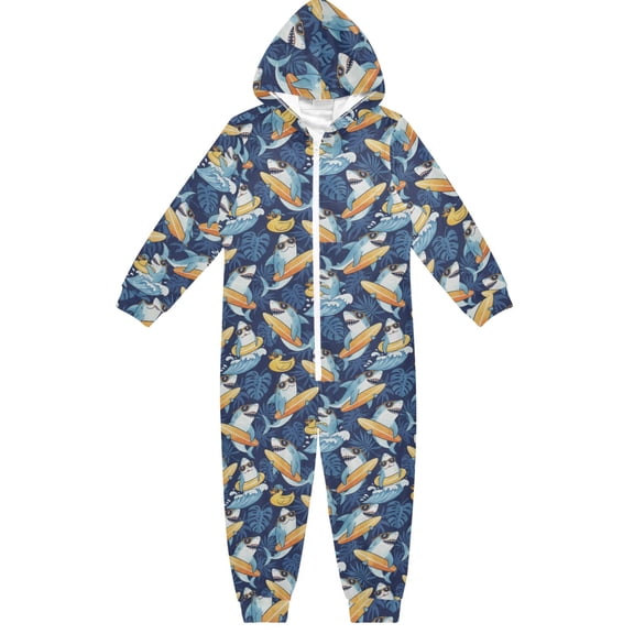 Happy Shark One Piece Pajamas Soft Jumpsuit Cozy Sleep and Play Romper Zipper and Pockets 4T
