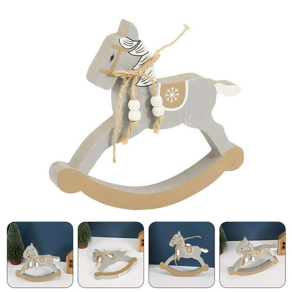 LEORX Wooden Rocking Horse Decor Tabletop Ornament Grey 1Pack for Parents Home Decoration