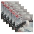 thumbnail image 6 of Satin Native Fab Cotton Dinner Napkin White Cat on Cherry Blossom Reusable, 6 of 8