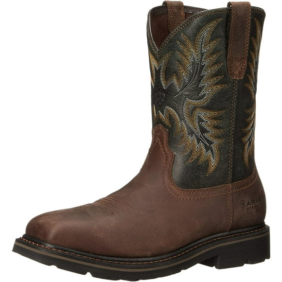 Ariat Men's Sierra Wide Square Steel Toe Work Boot, Dark Brown/ Pine Green, 11.5 D US