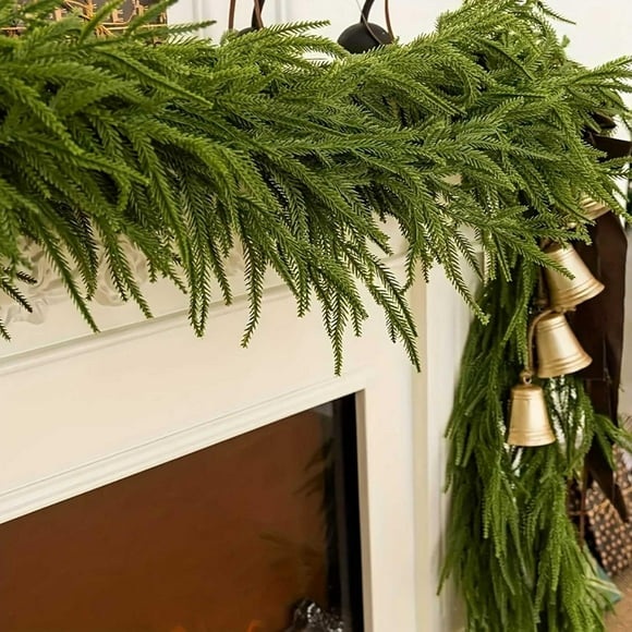 Artificial Green Cedar Garland, Outdoor Christmas Decorations, Cedar Garland Artificial Christmas, Faux Cedar Needles Garland, Xmas Artificial Garland for Home Fireplace Indoor Holiday Party Decor
