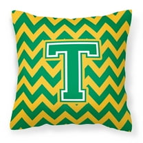 Carolines Treasures CJ1059-TPW1414 Letter T Chevron Green & Gold Fabric Decorative Pillow