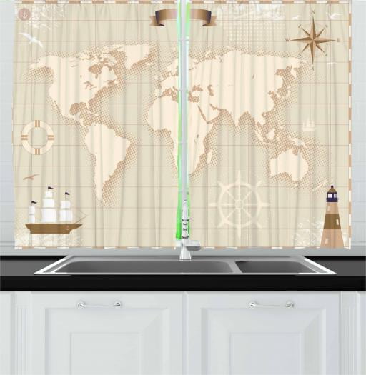 World Map Curtains 2 Panels Set Old World Map With
