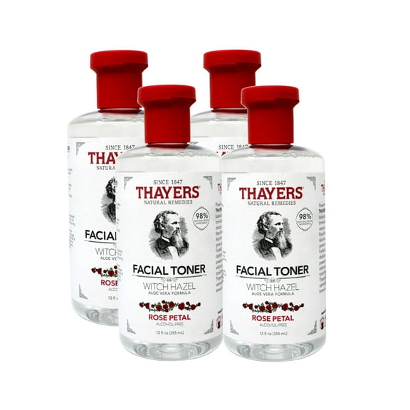 Thayers Witch Hazel Aloe Vera Formula Alcohol-Free Toner, Rose Petal 12 oz (Pack of 4)