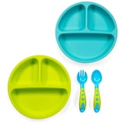 Silicone Suction Plate for Baby - 100% Food Grade Silicone | Toddler Self Feeding Training Suction Plate Set | (Green & Blue)