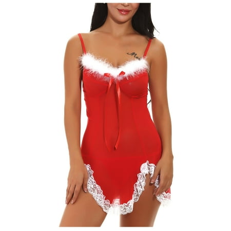 

Aoochasliy Deals Christmas Lingerie for Women Christmas Sleepwear Suit Role Play Stage Dress Sexy Underwear Pajamas 2 Piece Set