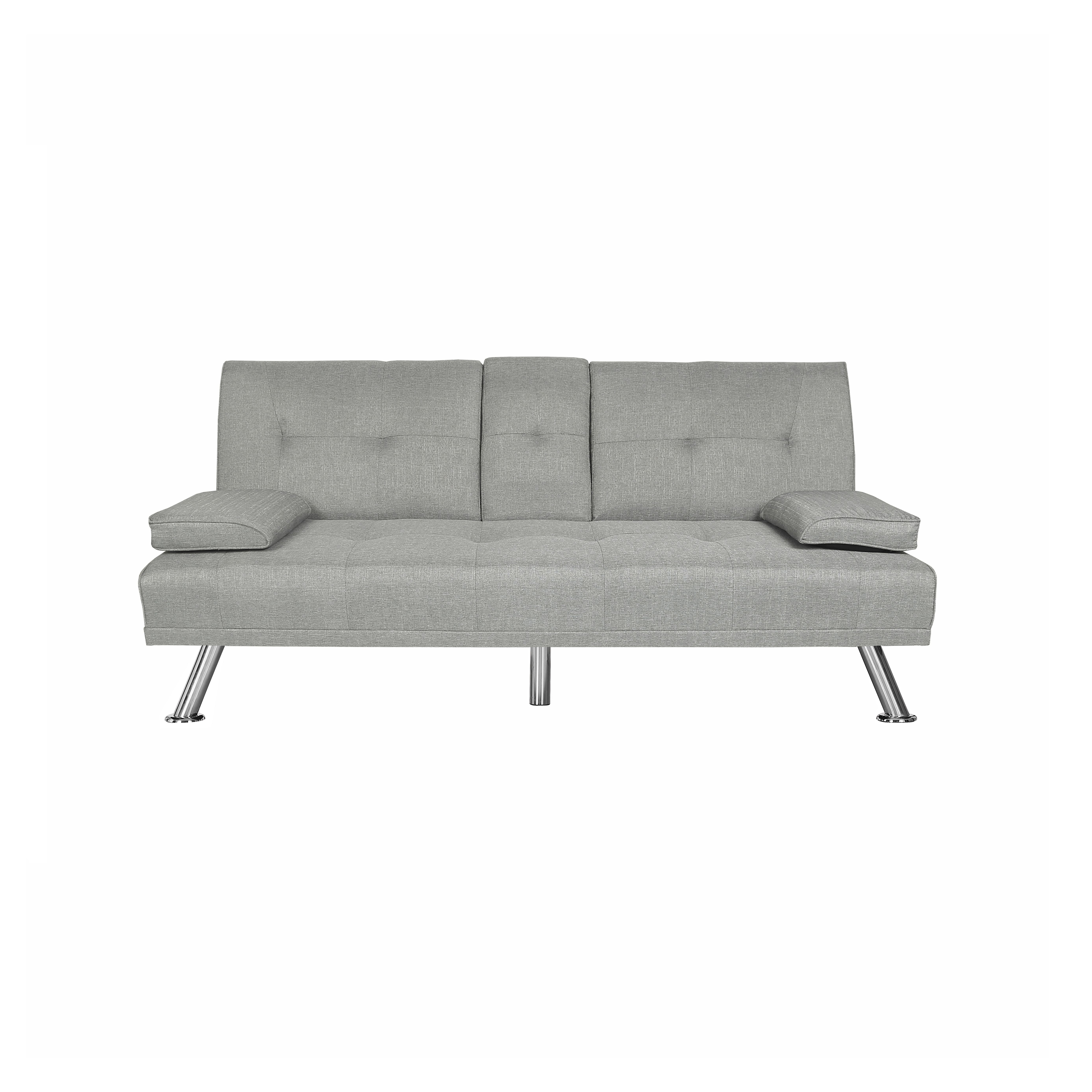 Derzers Linen Convertible Futon Sofa Bed Twin with Adjustable Backrest with Cup Holders, Light Gray