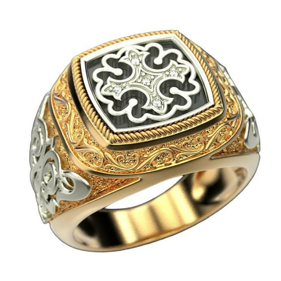 MayiaHey Catholic Cross Biker Ring, Christ Jesus Cross Ring for Men, Gold Vintage Christian Cross Ring Hip Hop Cross Jewelry, Rock Crusader Cross Knight Ring Retro Jesus Cross Amulet Ring