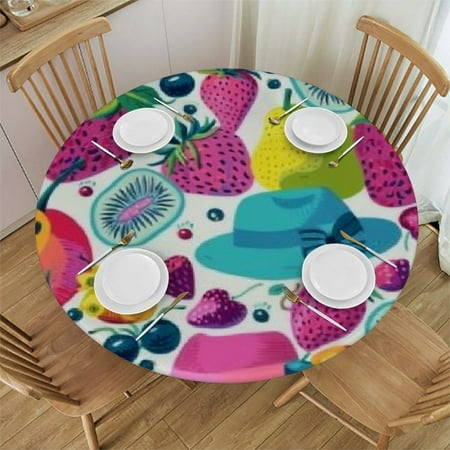 

Patifu Colorful Fruits Round Table Cover Stain Resistant Washable Indoor Outdoor Tablecloth Kitchen Dining Wedding Parties 100% Polyester Waterproof Fabric Tablecloth 31 -35