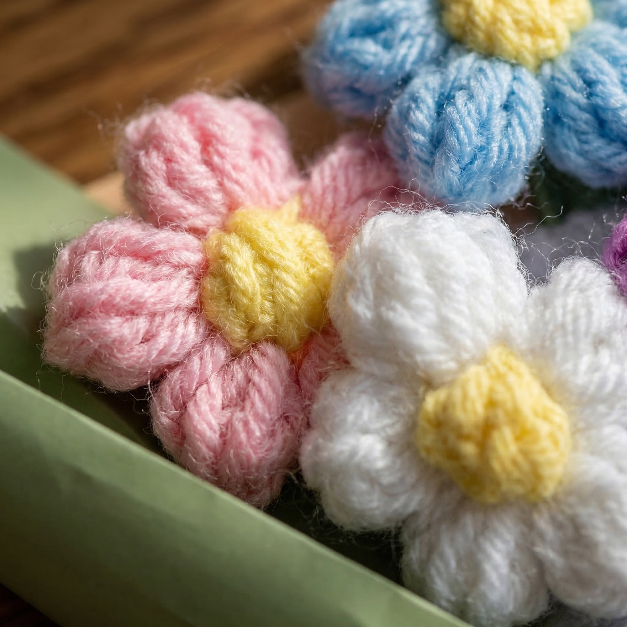 Unique Bargains 4Pcs Handmade Crochet Eternal Knitted Flowers Bouquet Green 7.1in