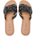 thumbnail image 4 of Women's Flat Slides Sandals, Round Open Toe Slip On Strapy Flip Flop Thong Summer Beach Shoes for Women 22007 Black size6, 4 of 5