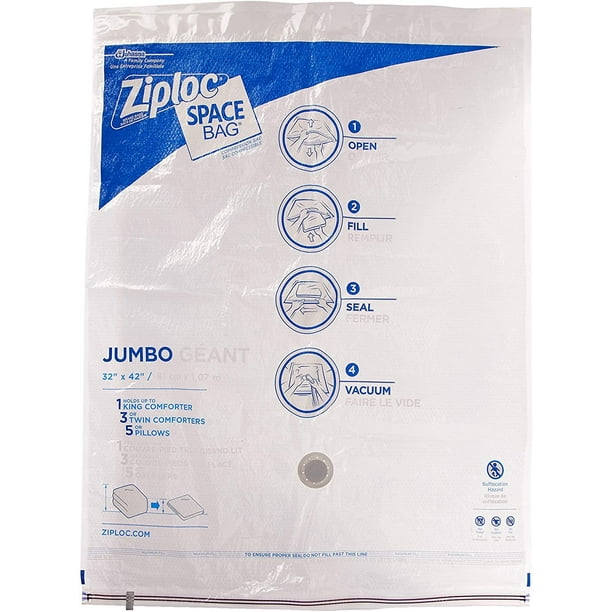 Ziploc Reusable Clothes Storage Bags, 2 Jumbo Vacuum Seal Storage Bags