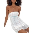 thumbnail image 3 of Caoirhny Women Wrap Chest Bodycon Dress Flower Print Tie-Up Ruffles Strapless Boat Neck Backless Dress Summer Party Club Mini Dress, 3 of 9