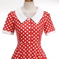 thumbnail image 4 of Blmnix Women Dress Polka Dot Dress Vintage Dress Tent Petticoat Short Sleeve Collared Red Cocktail-Length Adjustable Waist Women Dresses Summer,XL, 4 of 7