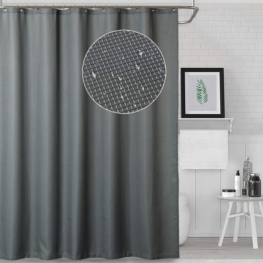 HOMERRY 72'W x 84'L Heavy Duty Fabric Shower Curtains with Waterproof Waffle Weave Hotel Quality Bathroom, Gray