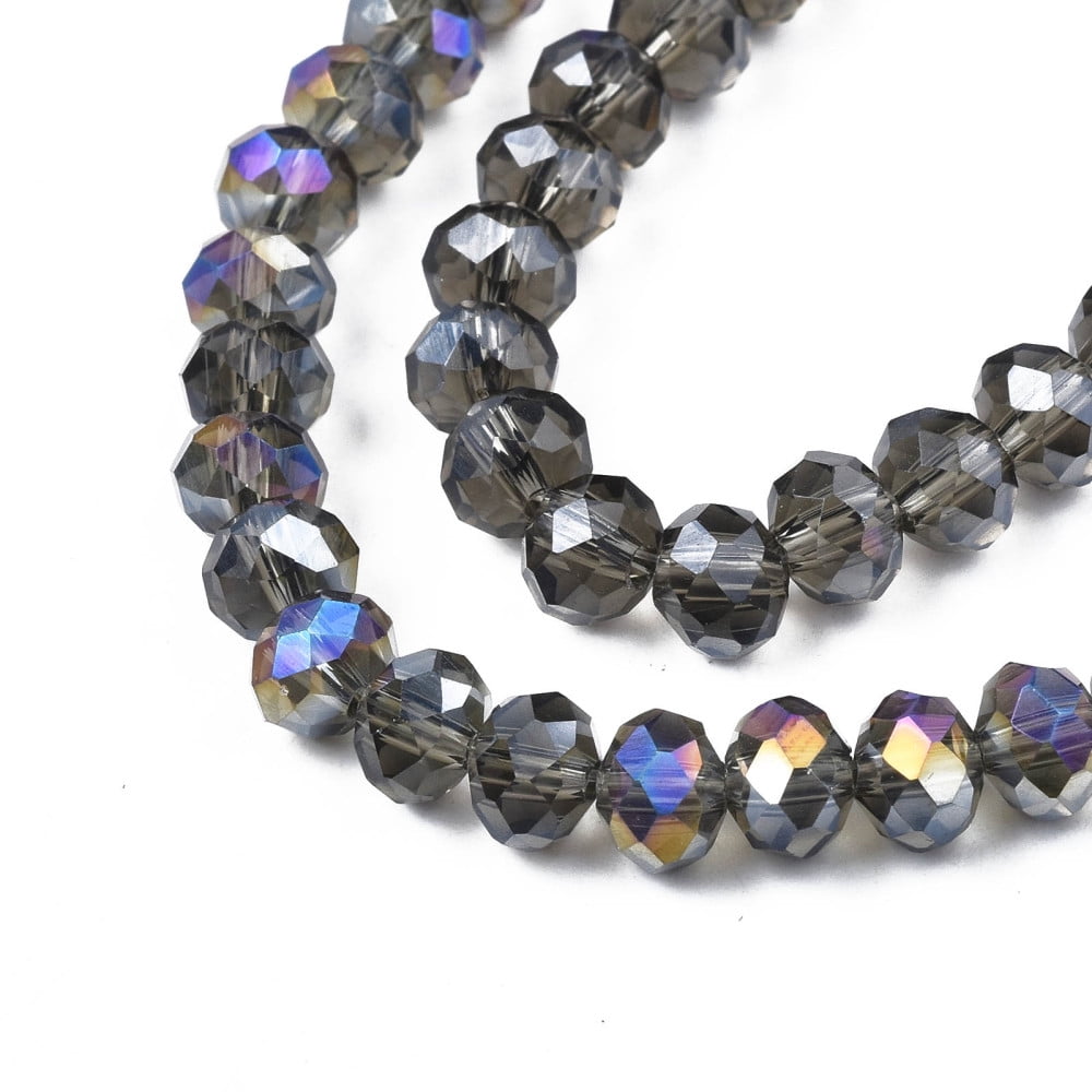 Electroplate Glass Beads Strands AB Color Plated Faceted Rondelle Gray 10x8mm Hole: 1mm about 63~65pcs/strand 49~50cm