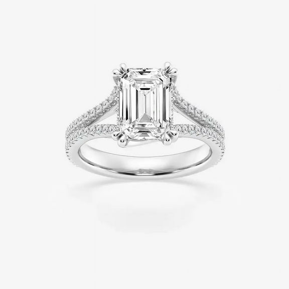 Earth Jewel 1.9 Ct Emerald Cut Lab Created Diamond Engagement Ring - Split Shank in 14K White Gold Plated - Stunning Wedding Ring for Her - Special Occasion Gift