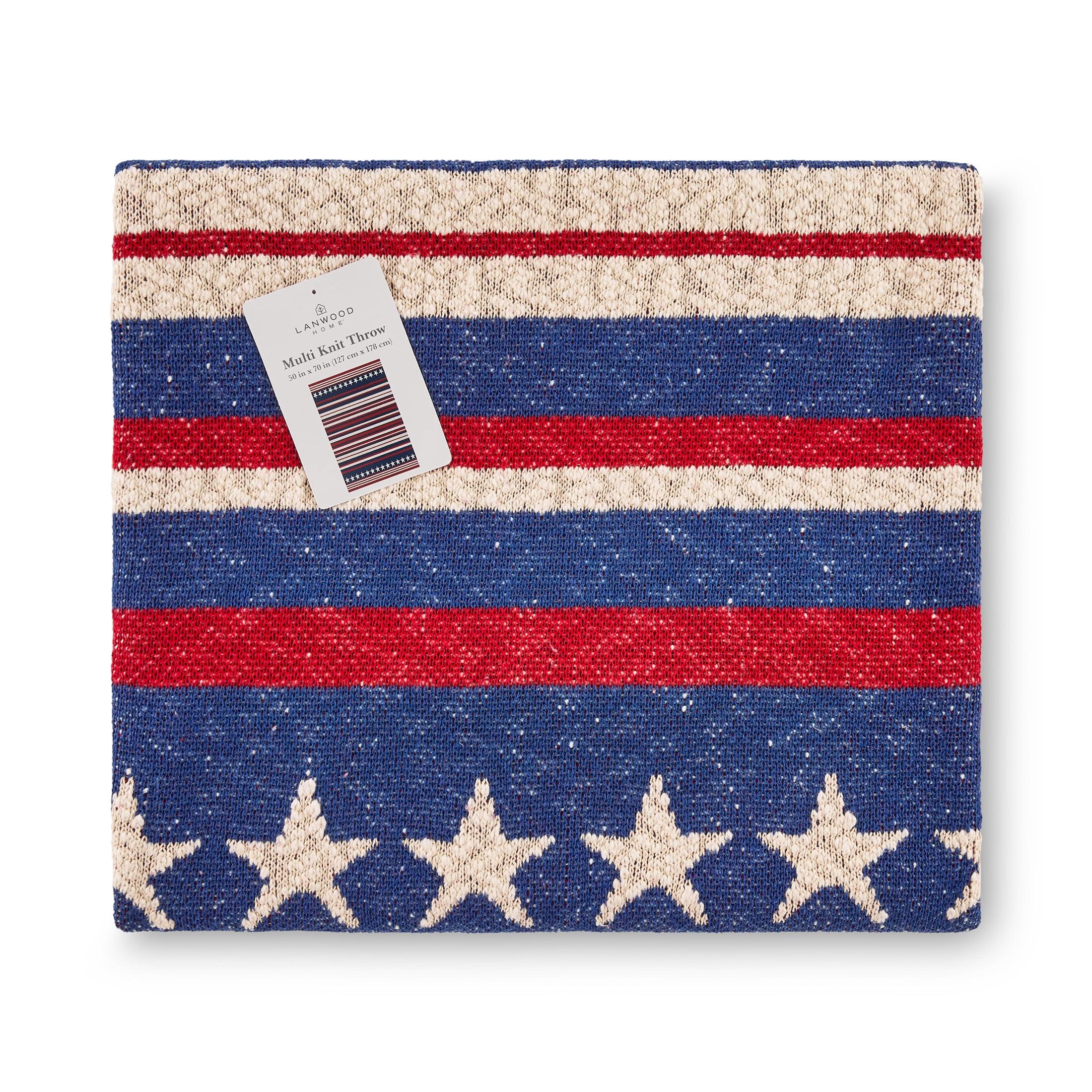 Lanwood Home Americana summer Knitted Throw Blanket, USA American Flag Oversize Throw, Herritage Stripe