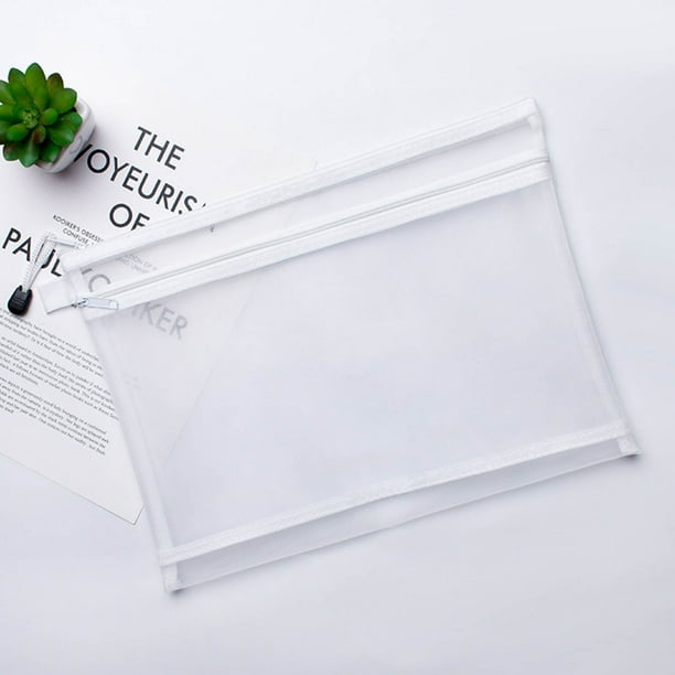 Estuche transparente de malla de doble capa con cremallera, de nailon y metal | Organizador de dos compartimentos para bolígrafos, exámenes, papelería, material escolar y de oficina.
