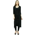 thumbnail image 5 of Bimba Women Spandex Soft Drape Long Shrug Cardigan 3/4 Sleeve Casual Longline Coverup Black, 5 of 5