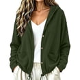 thumbnail image 2 of WIZUTIZ Women's Solid Color Corduroy Button Down Hoodie Drawstring Jacket Long Sleeve Loose Fit Casual Fall Winter Coat with Pockets, 2 of 9