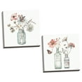 thumbnail image 2 of Gango Home Decor Shabby-Chic Mason Jar Floral Bouquet Wall Art; Two Pink 12x12in Hand-Stretched Canvases, 2 of 6