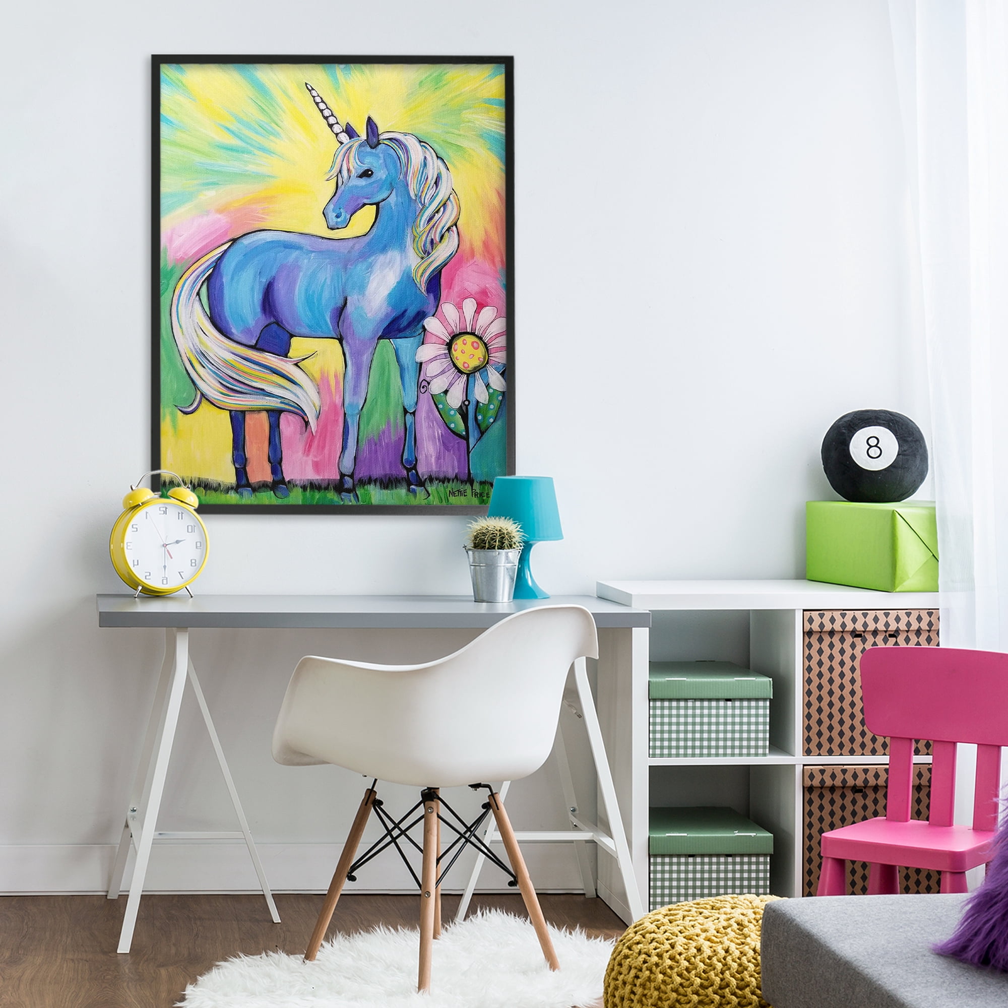 Stupell Industries Magical Unicorn in Rainbow Meadow Black Framed Giclee Art, design by Nettie Price