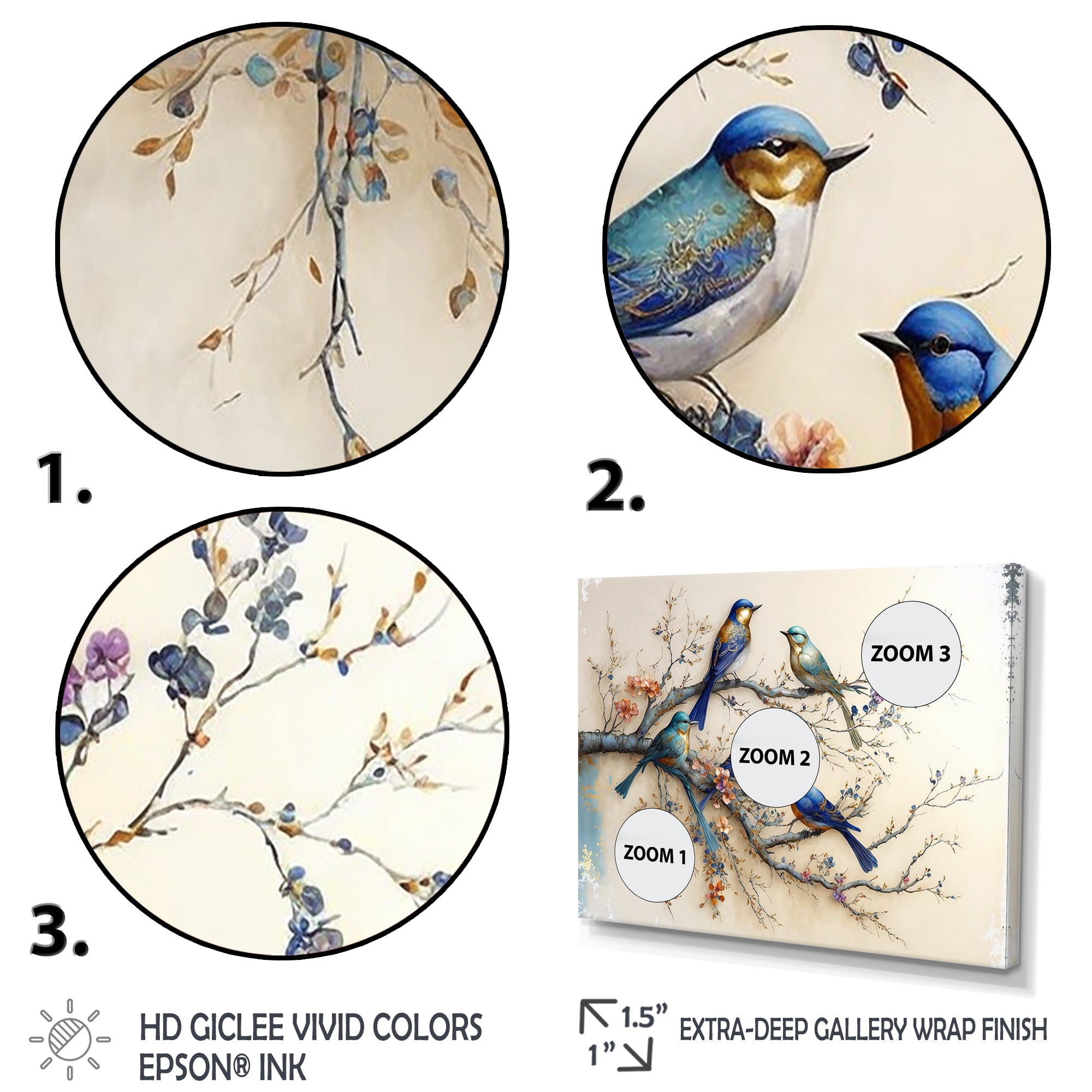Designart Multicolor Birds On Plum Blossoms Tree X Canvas Wall Art