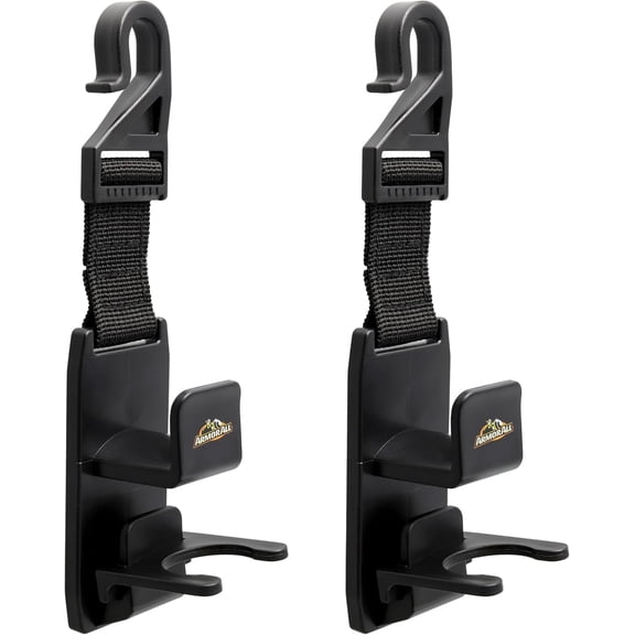 Armor All Headrest Hooks for Cars, 2-Pack of Grocery Bag and Purse Hangers for Vehicles, Universal Fit, 2 Ultra Heavy-Duty Bag Holders, Includes Bottle Holder Clips, Car Organizer Essentials