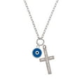 thumbnail image 2 of Delight Jewelry Silvertone Blue Evil Eye Good Luck I Set You Apart Engraved Cross Zoey Necklace, 28", 2 of 4