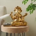 thumbnail image 2 of 11" x 11" Gold Resin Ganesh Sculpture with Mosaic Details, by DecMode, 2 of 9