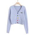 thumbnail image 3 of Camisa de punto para mujer, suelta, retro, de manga larga, con botones, suéter, abrigo de otoño, azul Inevent AP001150-05B, 3 of 7
