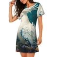 thumbnail image 2 of Pofeuu Tropical Parrot Floral Artwork Print Women's Loose Fit Short Sleeve Nightgown, Comfortable Sleep Dress for Women, Casual Lounge Sleepwear, Soft Cotton Sleep Dress, 2 of 6