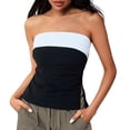 thumbnail image 2 of Top con escote bustier, abertura y bloques de color para mujer: corte favorecedor, abertura lateral, diseño con bloques de color, versátil para salir por la noche, múltiples tallas., 2 of 8